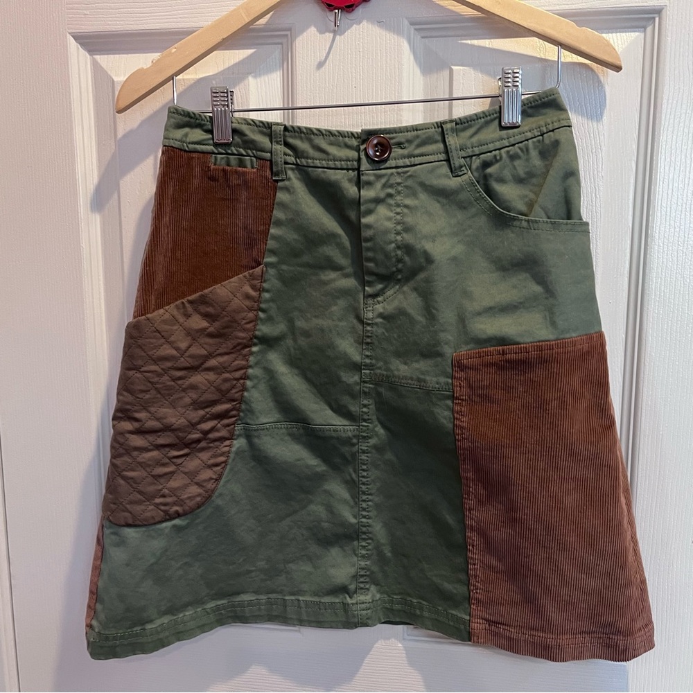 Anthropologie Meadow Rue size 2 Patchwork Skirt Olive Green/Brown - Picture 6 of 14